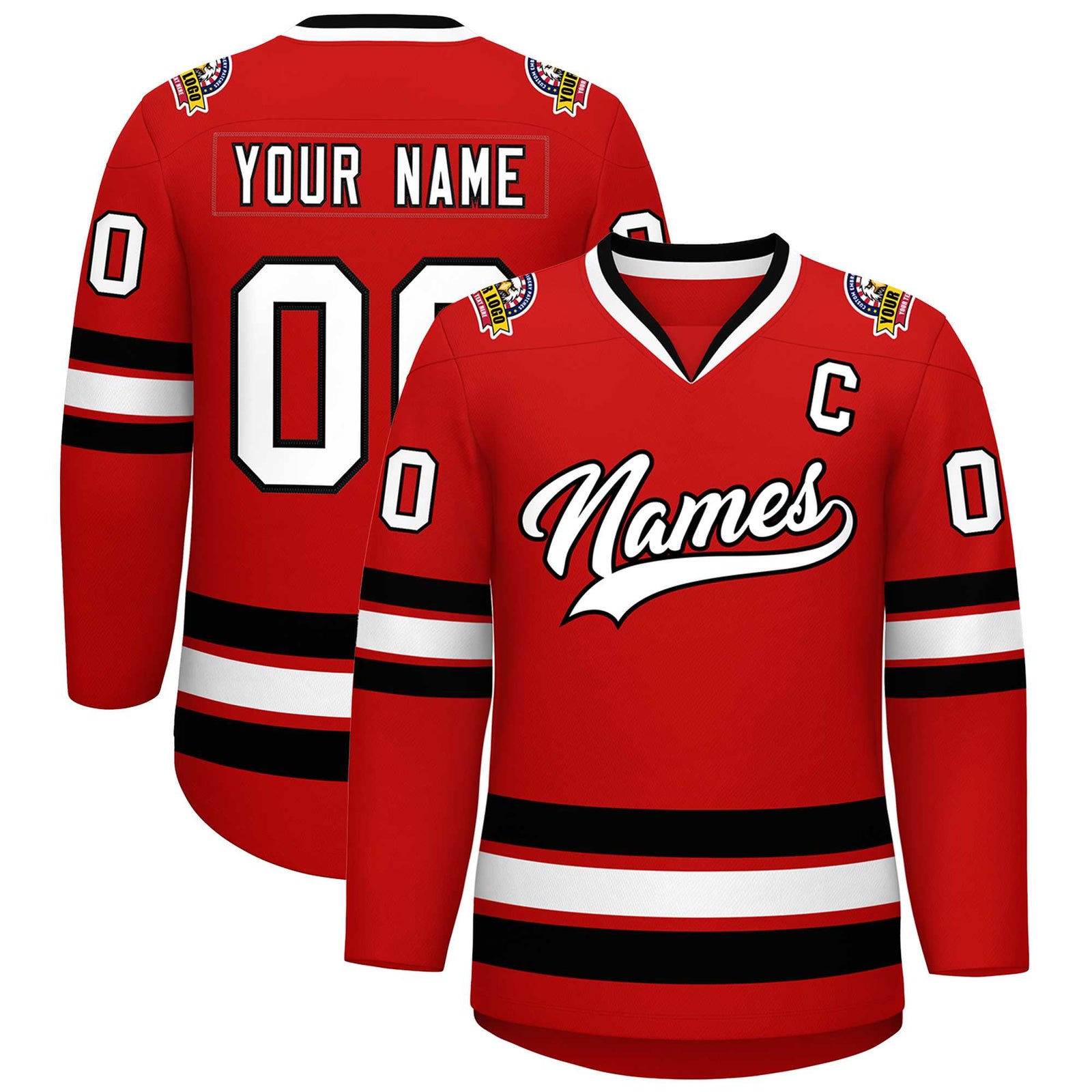 Custom Red White-Black Classic Style Hockey Jersey