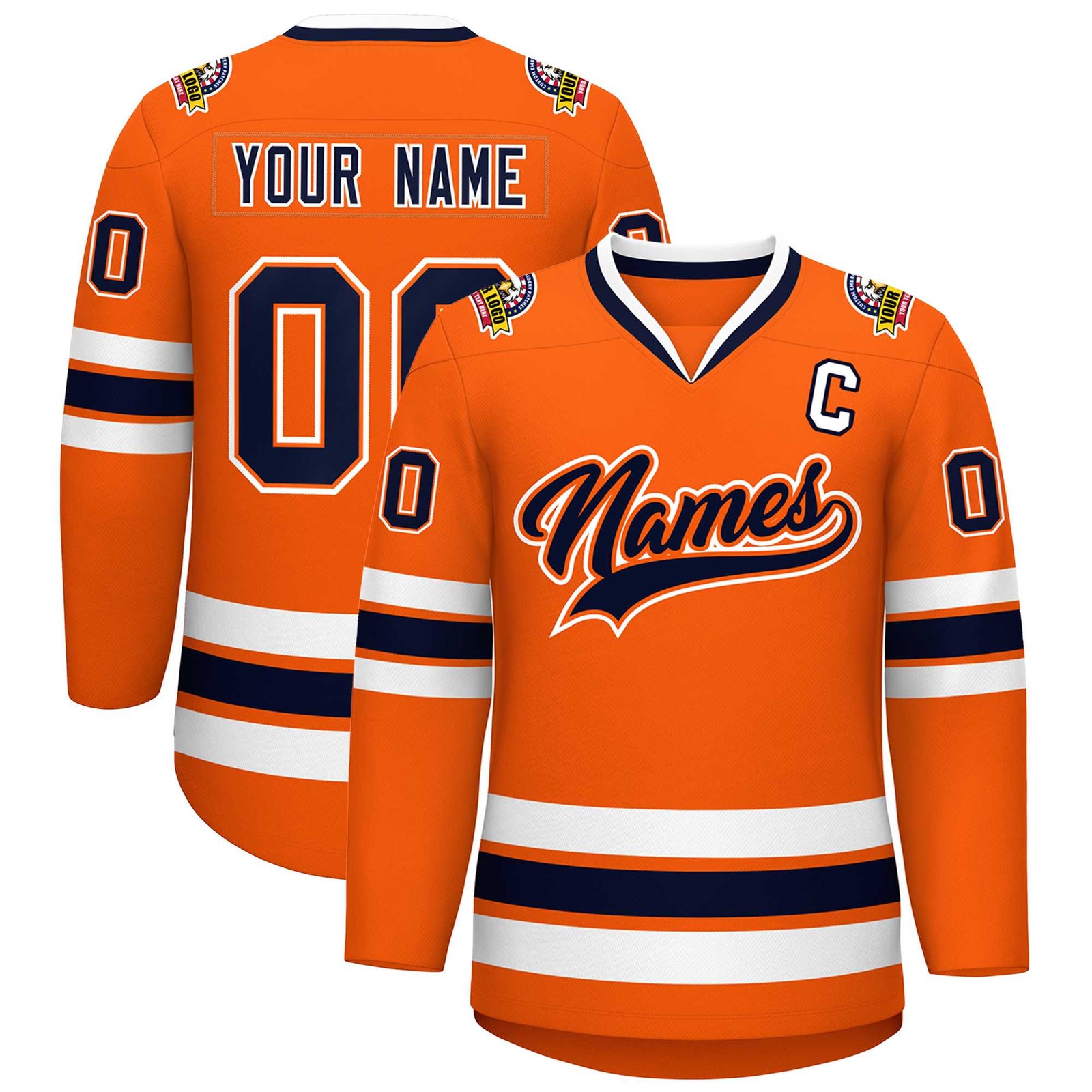 Custom Orange Navy Orange-White Classic Style Hockey Jersey
