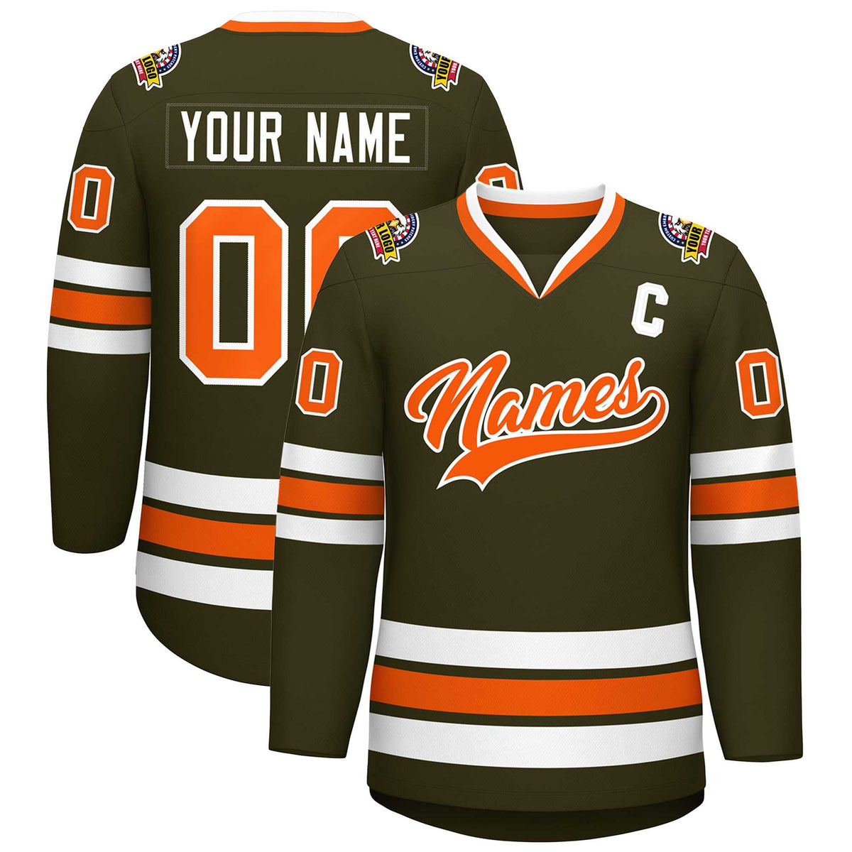Custom Olive Orange-White Classic Style Hockey Jersey