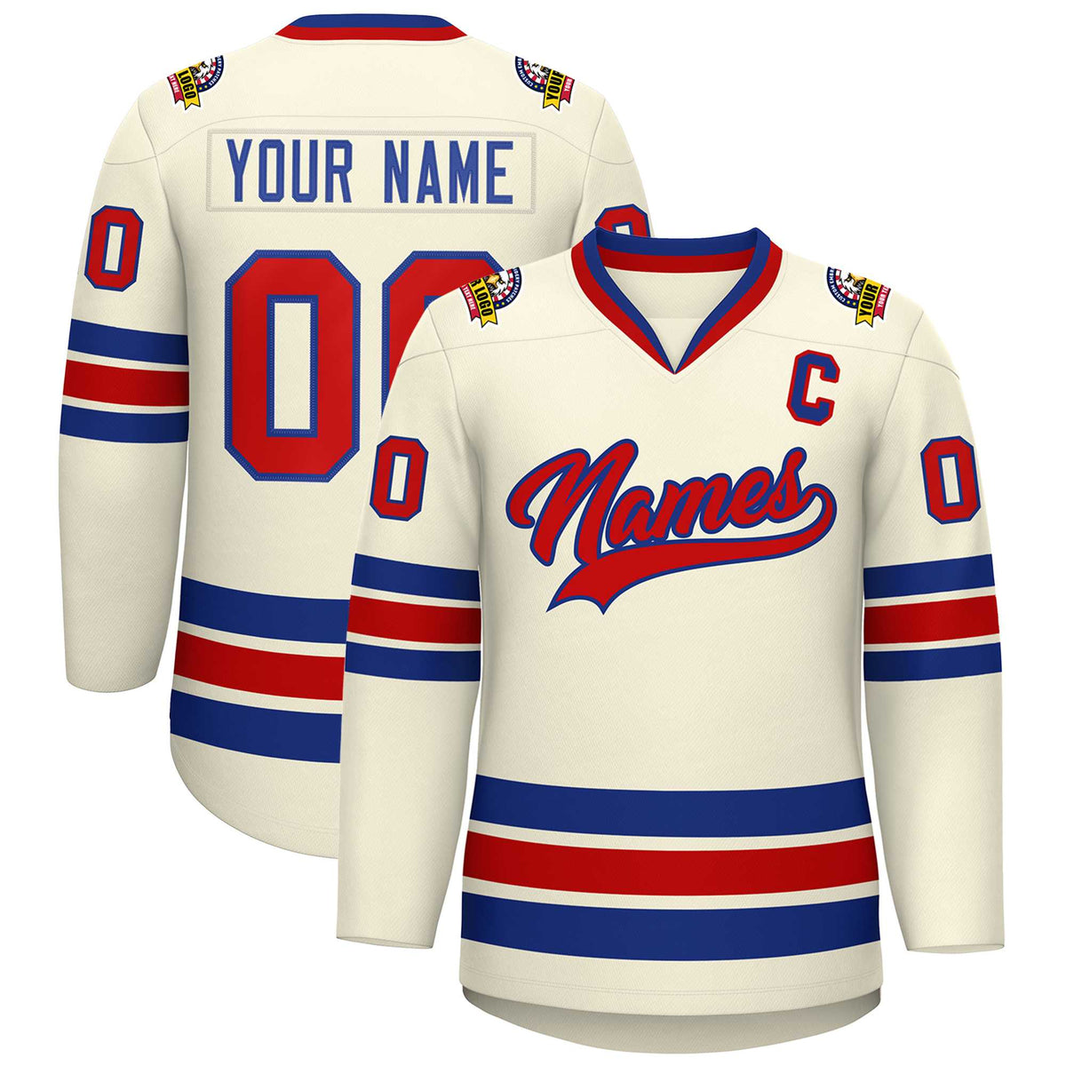Custom Khaki Red-Royal Classic Style Hockey Jersey