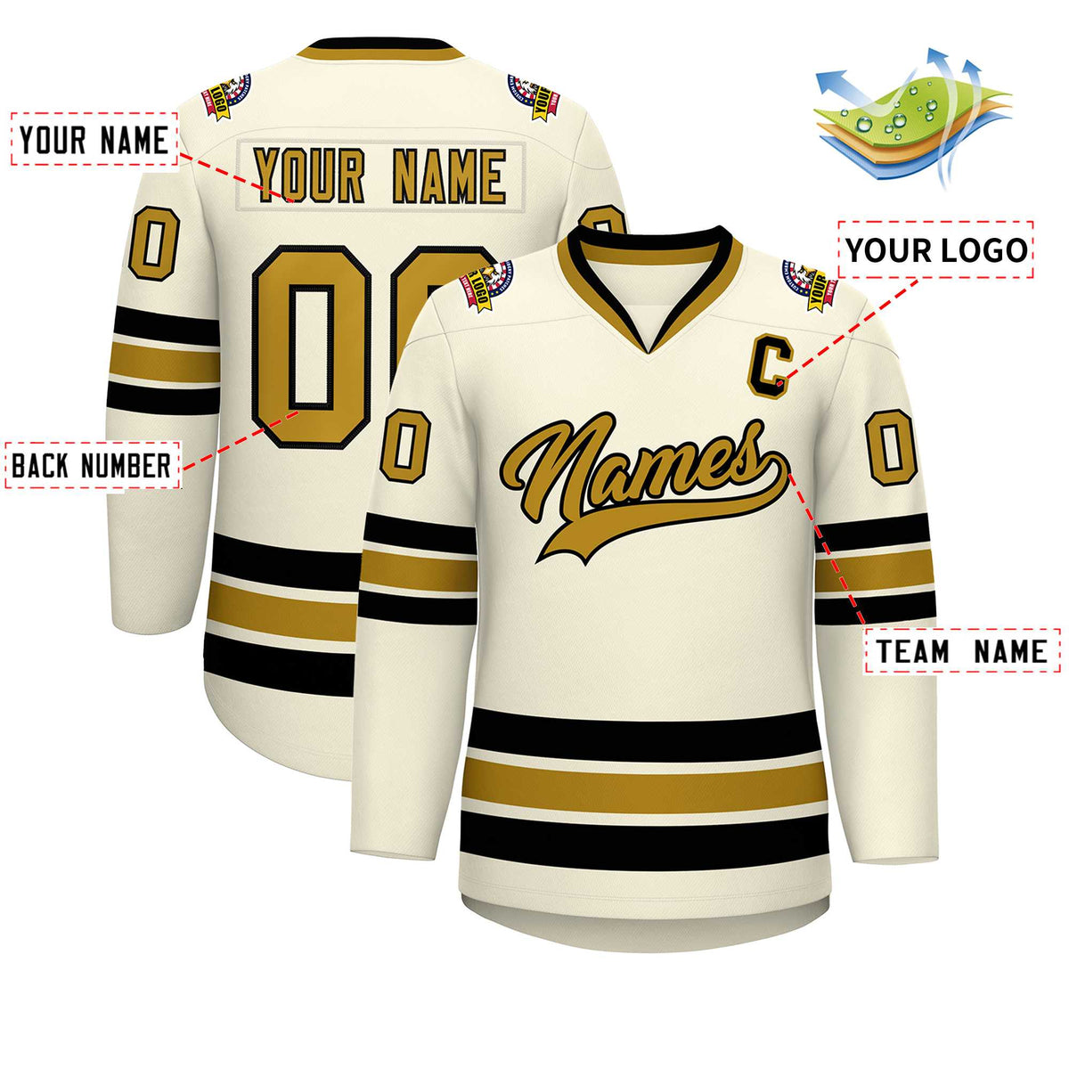 Custom Khaki Old Gold-Black Classic Style Hockey Jersey