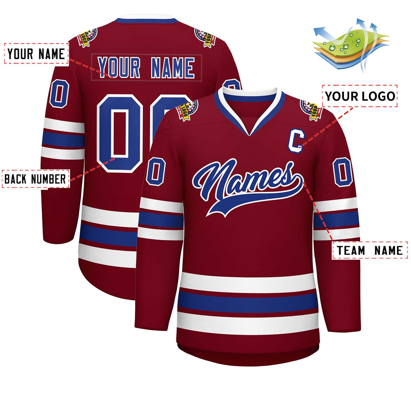 Custom Crimson Royal-White Classic Style Hockey Jersey