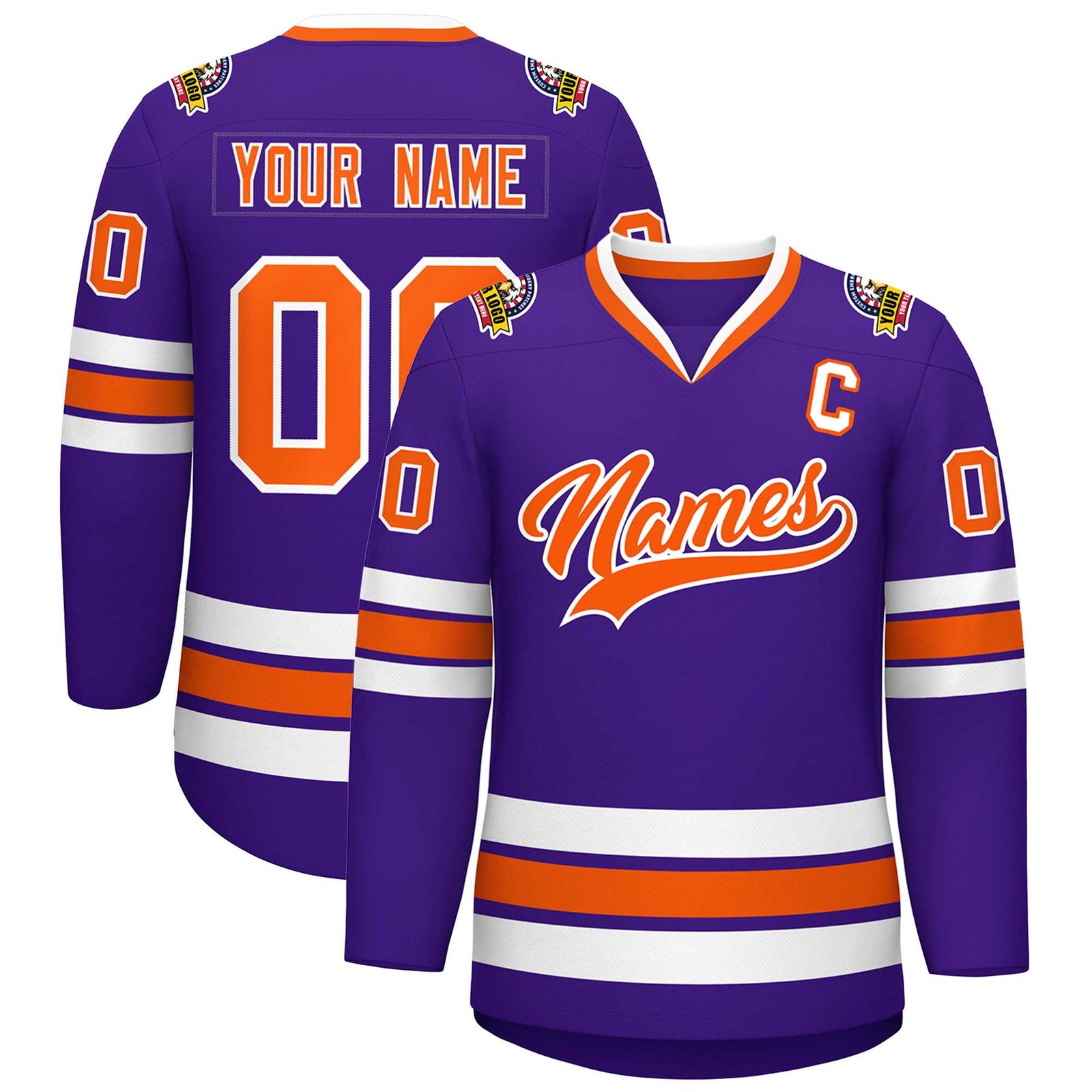 Custom Purple Orange-White Classic Style Hockey Jersey