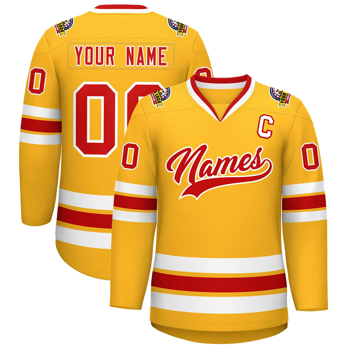 Custom Gold Red-White Classic Style Hockey Jersey