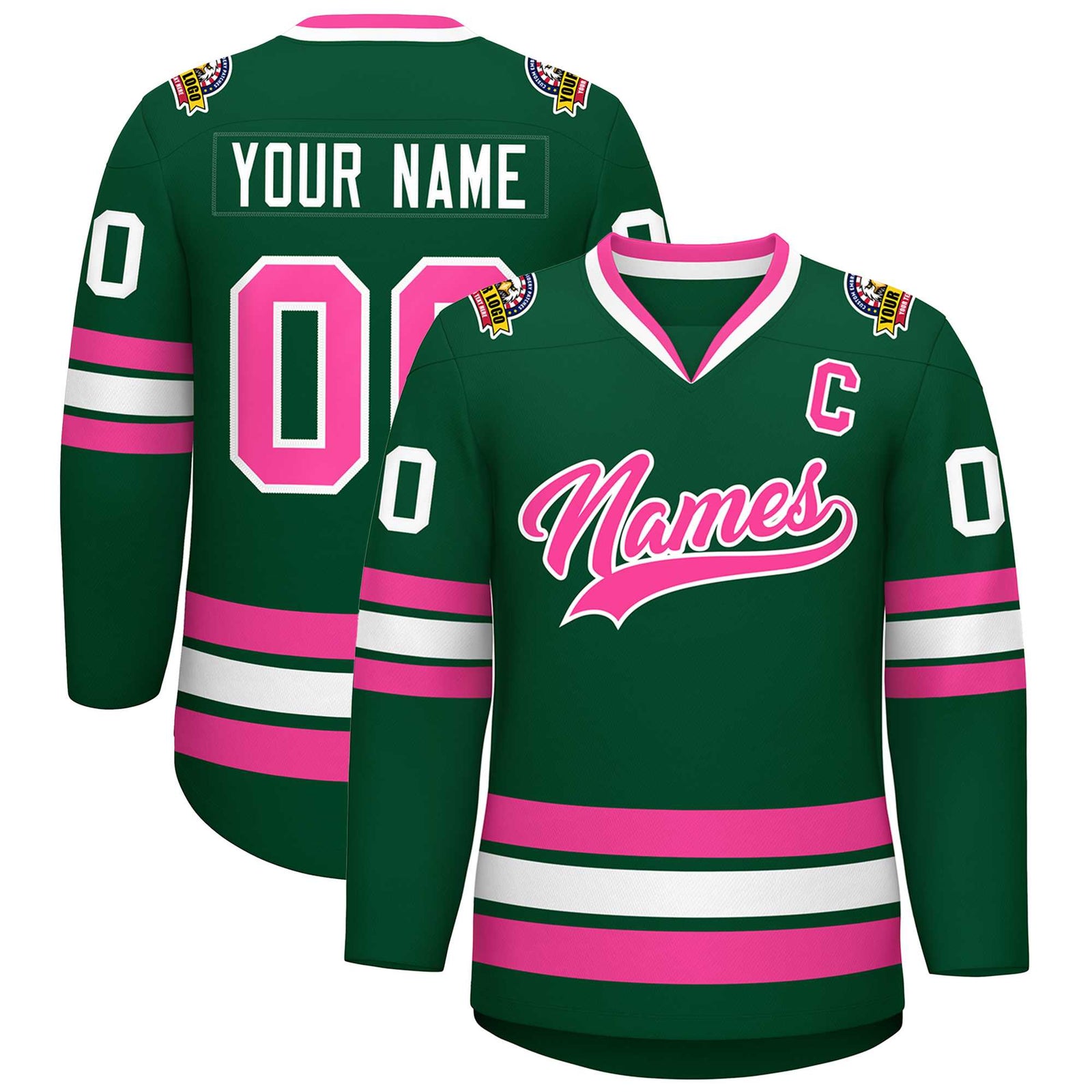 Custom Green Pink-White Classic Style Hockey Jersey