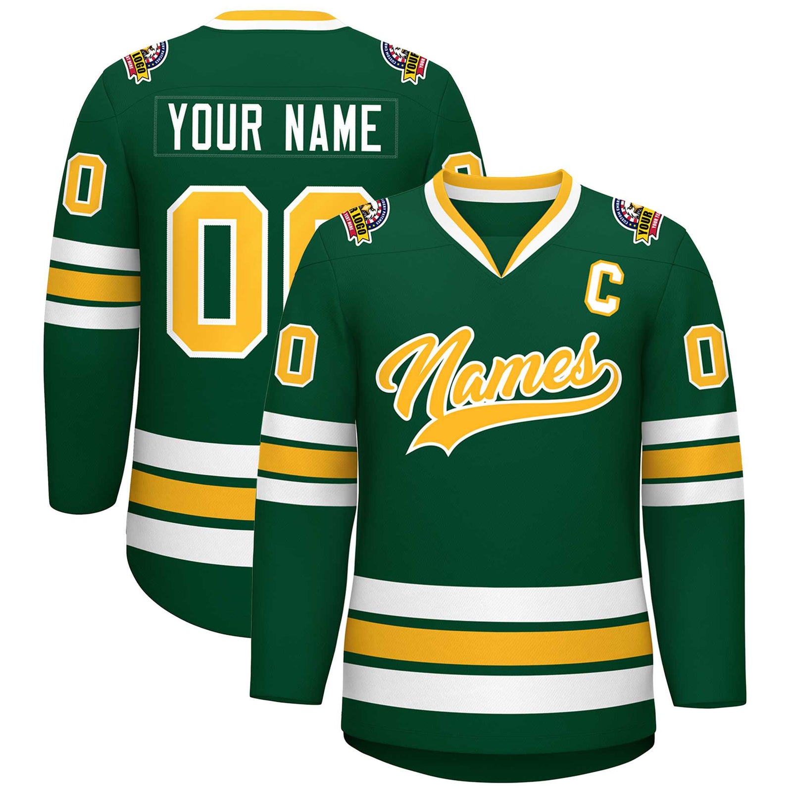 Custom Green Gold-White Classic Style Hockey Jersey