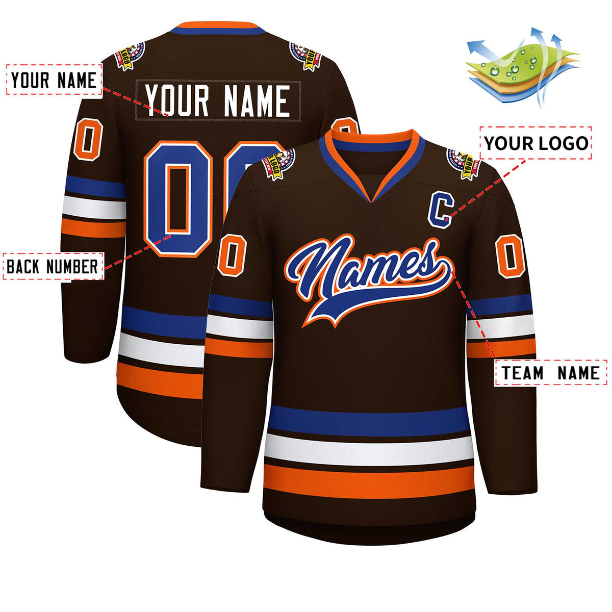 Custom Brown Royal White-Orange Classic Style Hockey Jersey
