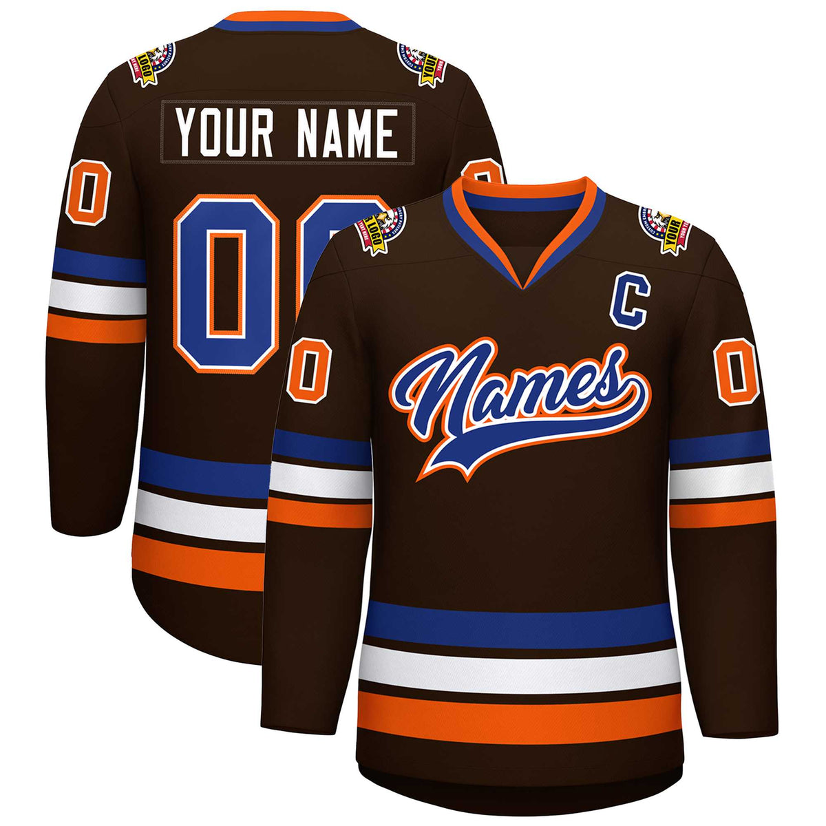 Custom Brown Royal White-Orange Classic Style Hockey Jersey