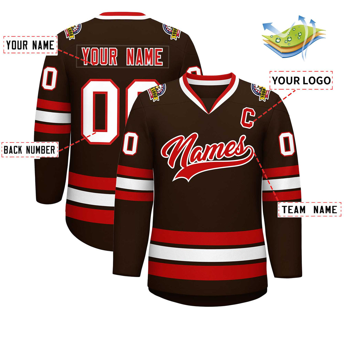 Custom Brown Red-White Classic Style Hockey Jersey