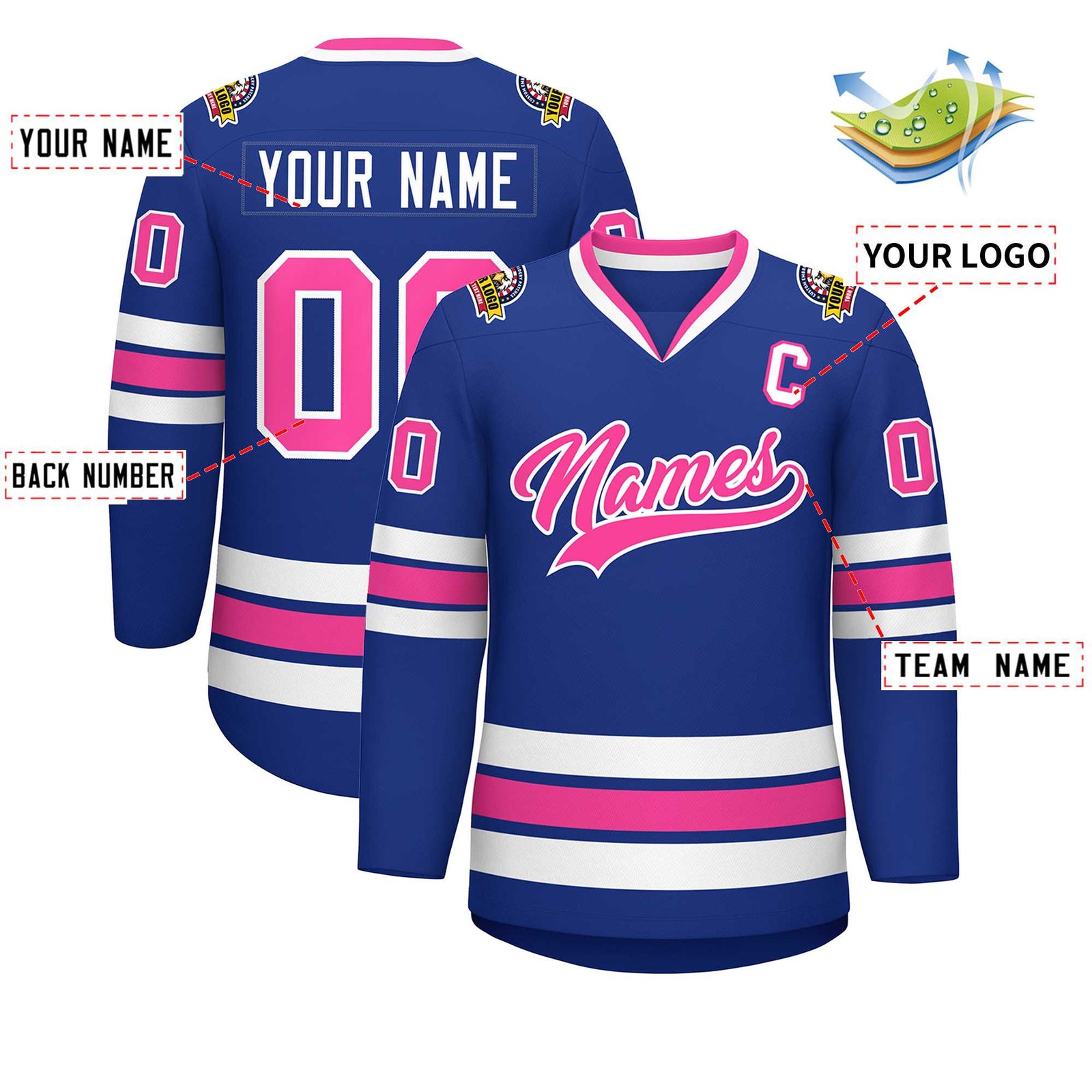 Custom Royal Pink-White Classic Style Hockey Jersey
