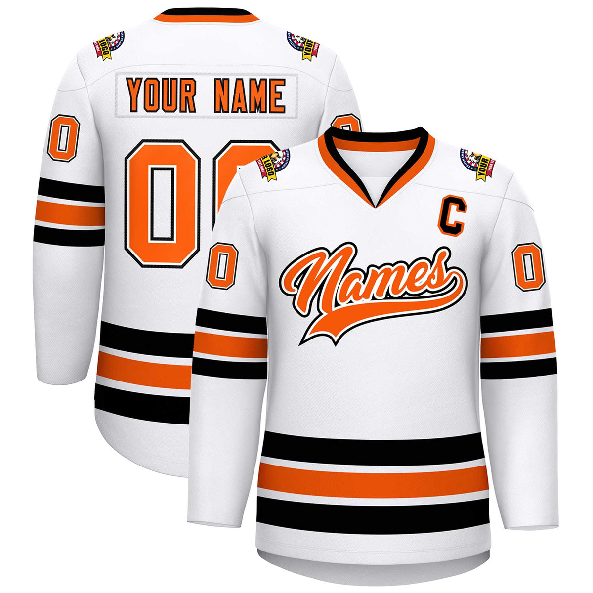 Custom White Orange White-Black Classic Style Hockey Jersey