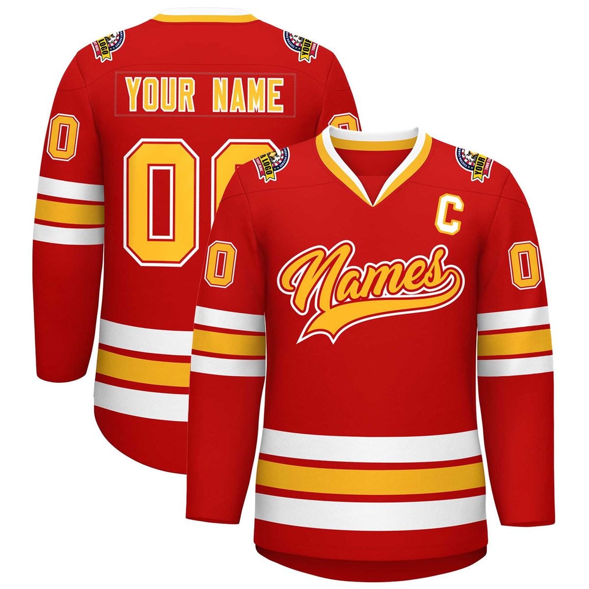 Custom Red Gold Red-White Classic Style Hockey Jersey