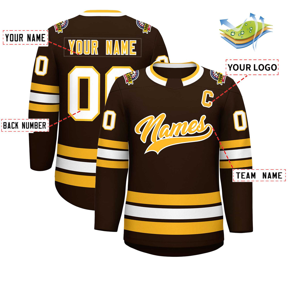 Custom Brown Gold-White Classic Style Hockey Jersey