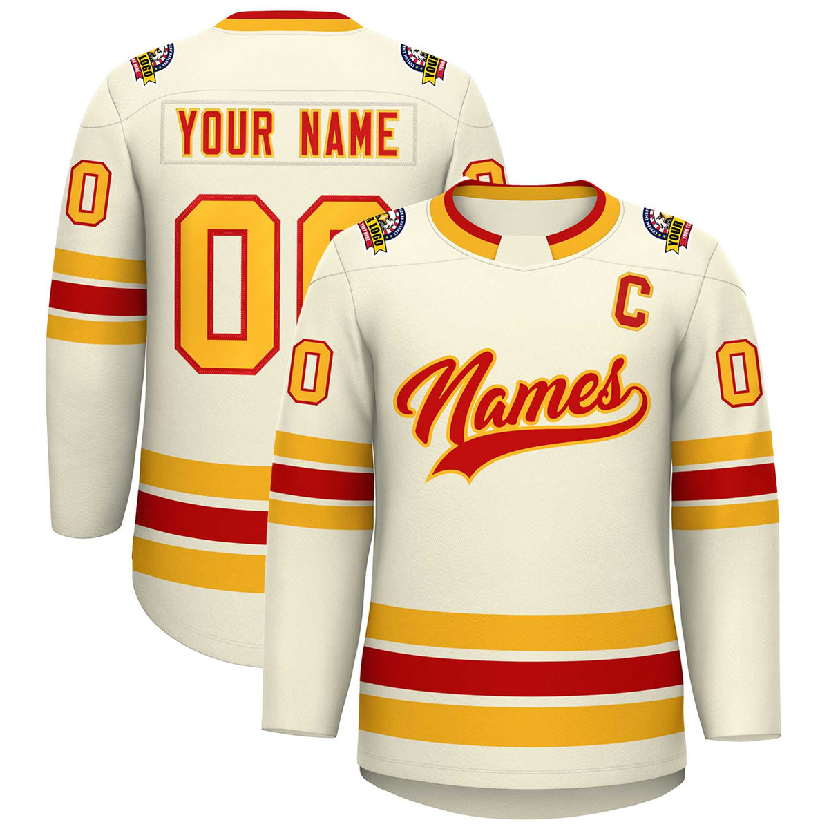 Custom Khaki Red-Gold Classic Style Hockey Jersey