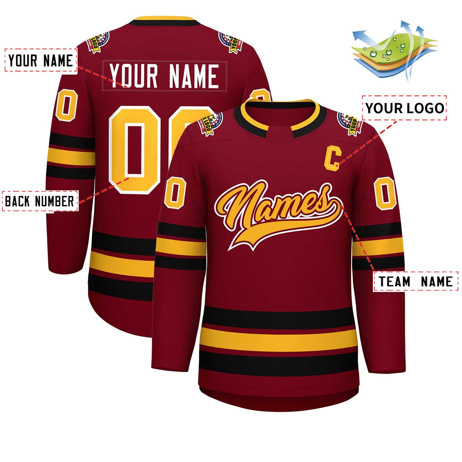 Custom Crimson Gold Crimson-White Classic Style Hockey Jersey