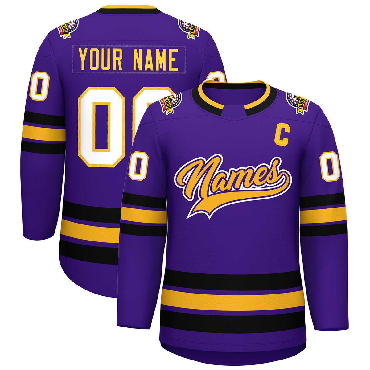 Custom Purple Gold Purple-White Classic Style Hockey Jersey