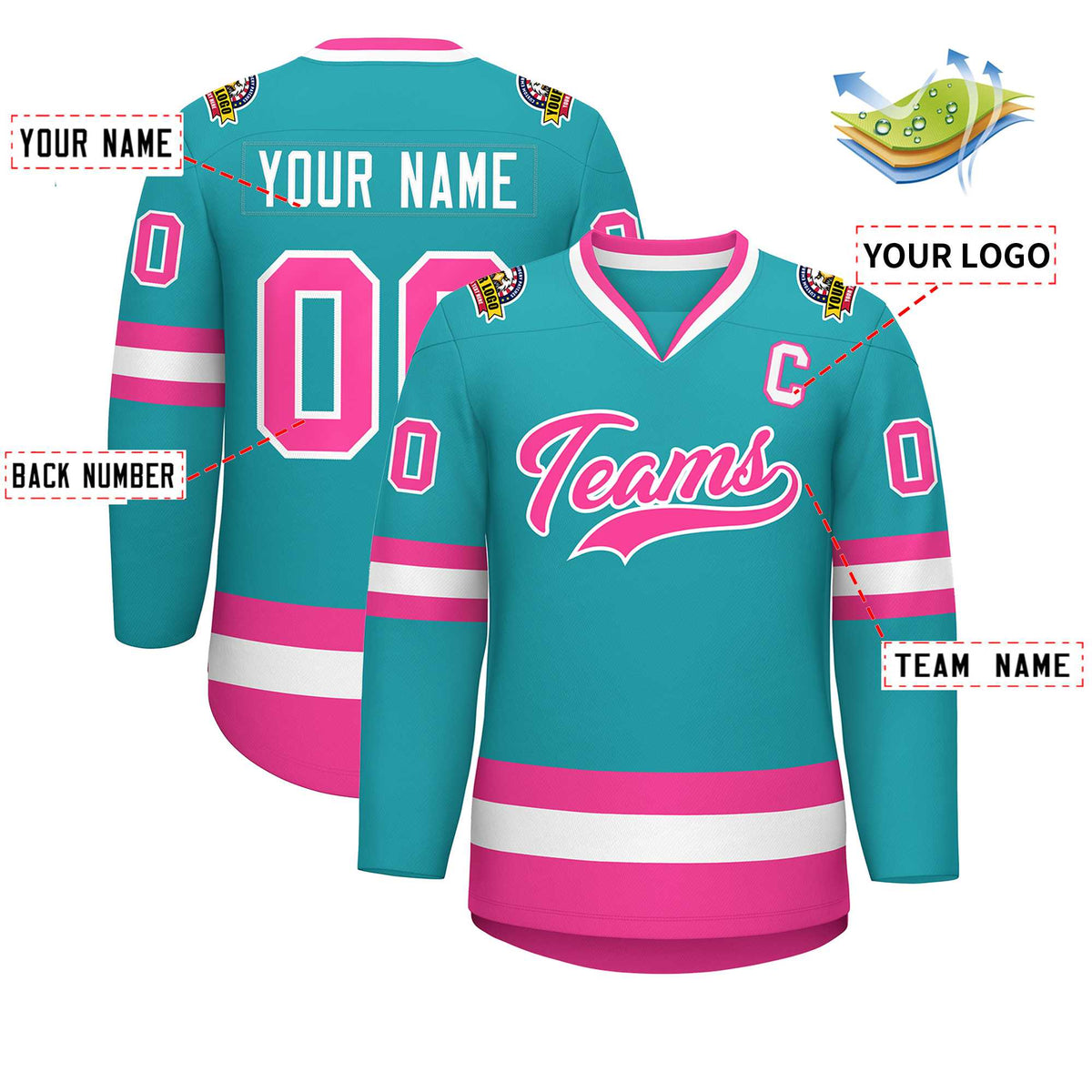 Custom Aqua Pink-White Classic Style Hockey Jersey