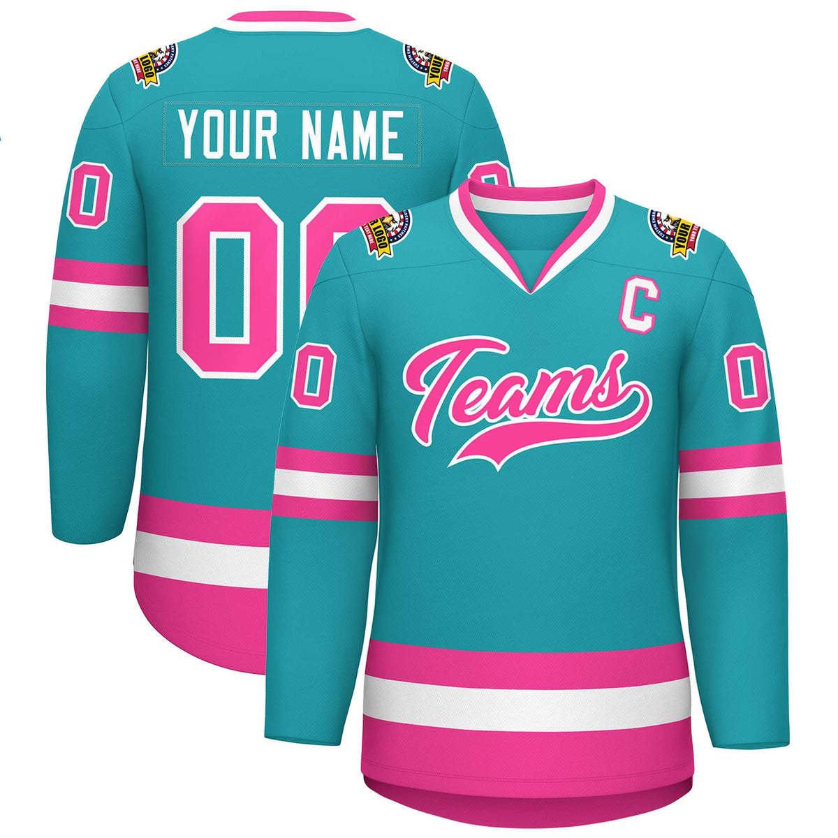 Custom Aqua Pink-White Classic Style Hockey Jersey