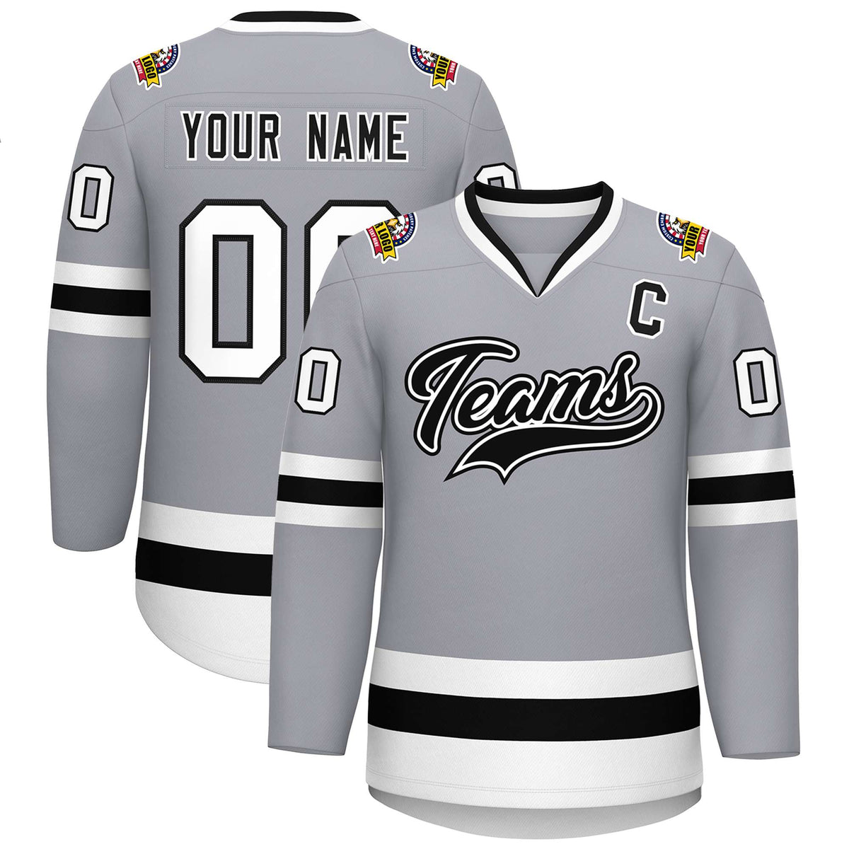 Custom Gray Black White-Black Classic Style Hockey Jersey