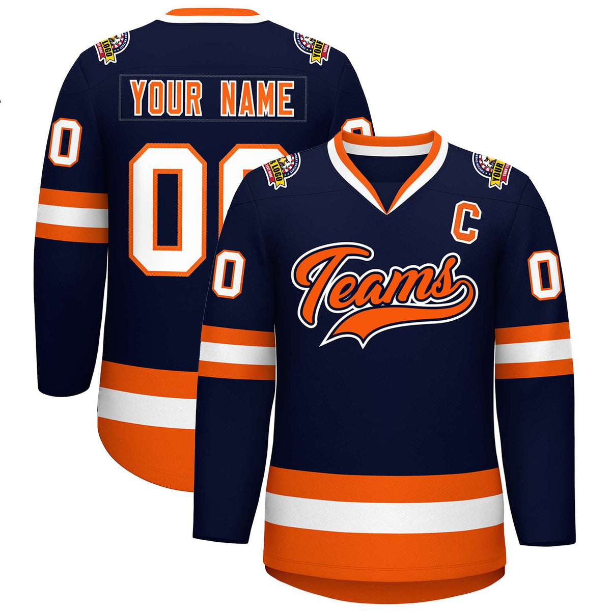 Custom Navy Orange Navy-White Classic Style Hockey Jersey