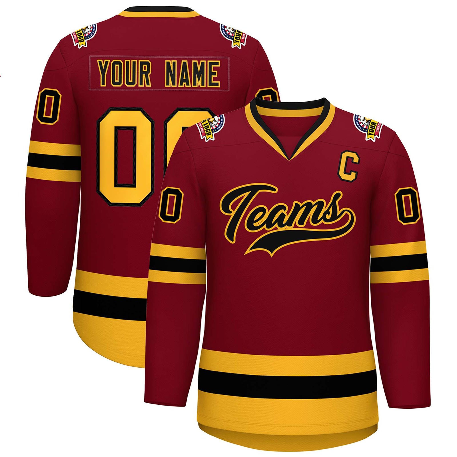 Custom Crimson Black-Gold Classic Style Hockey Jersey