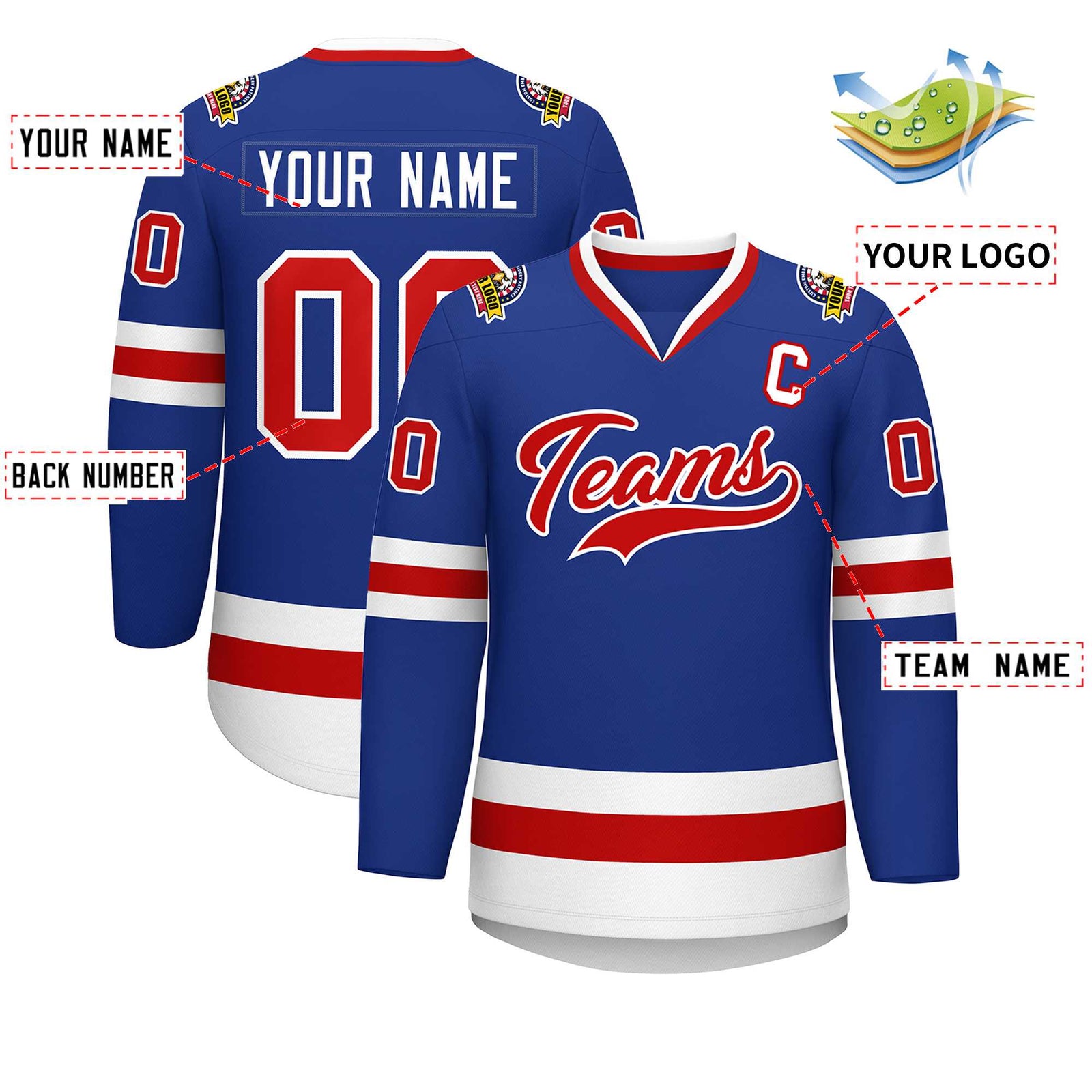 Custom Royal Red-White Classic Style Hockey Jersey
