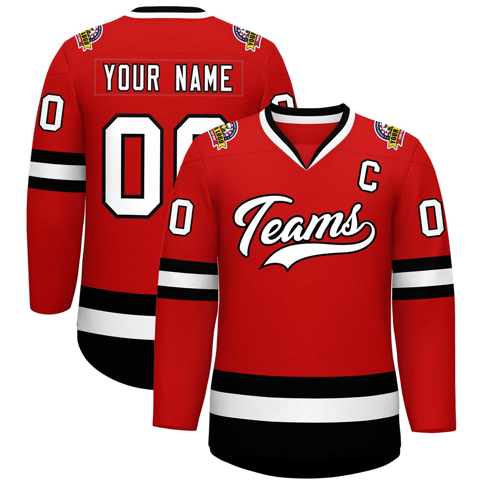 Custom Red White-Black Classic Style Hockey Jersey