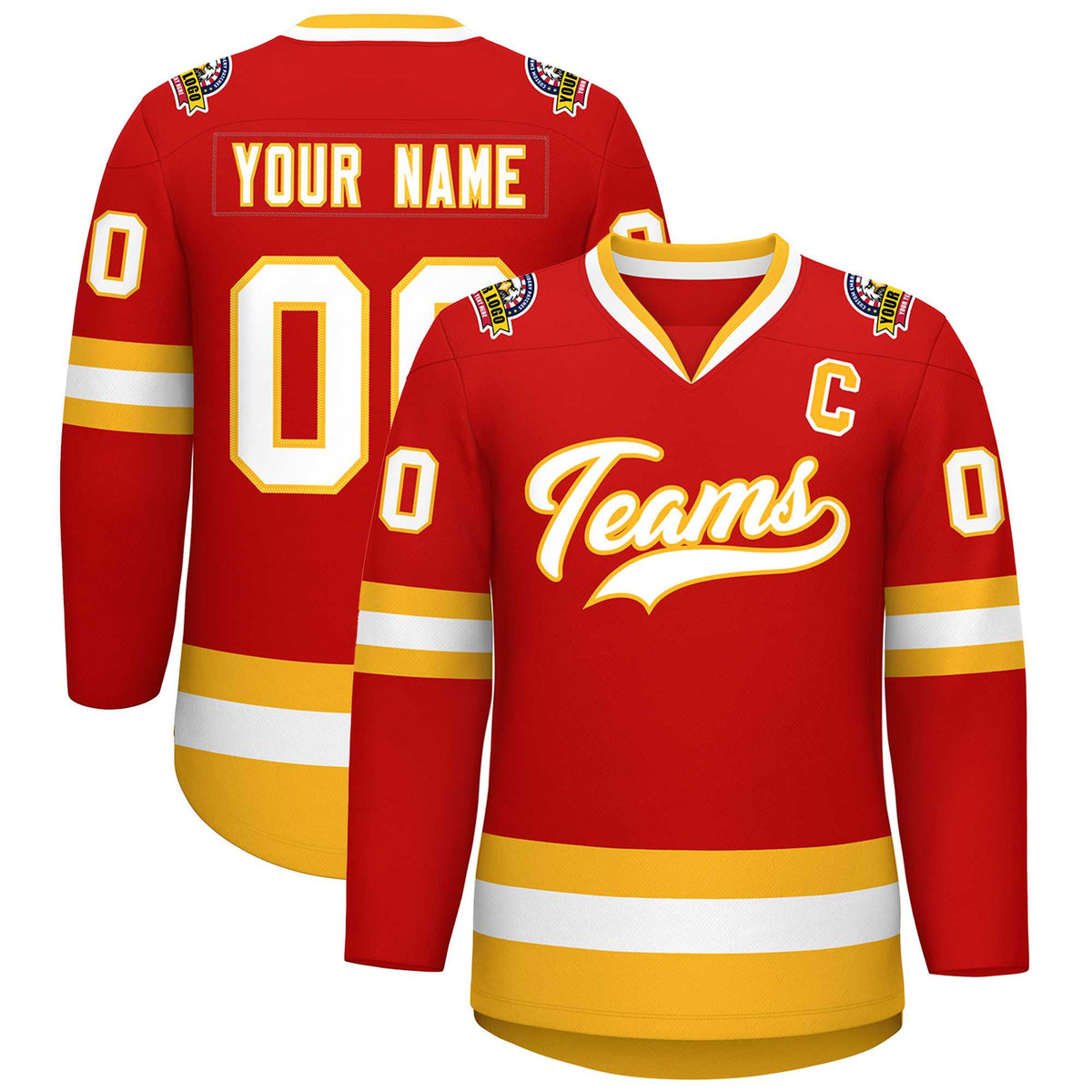 Custom Red White-Gold Classic Style Hockey Jersey