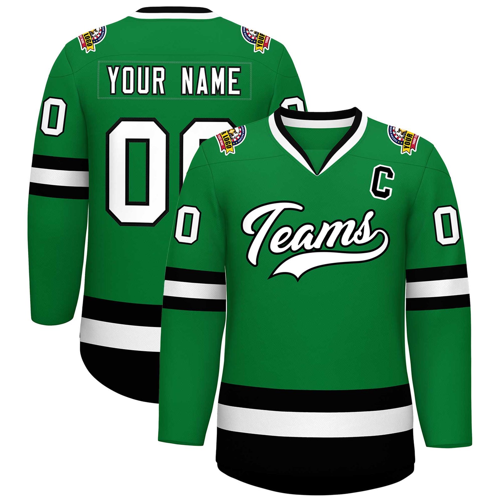 Custom Kelly Green White-Black Classic Style Hockey Jersey