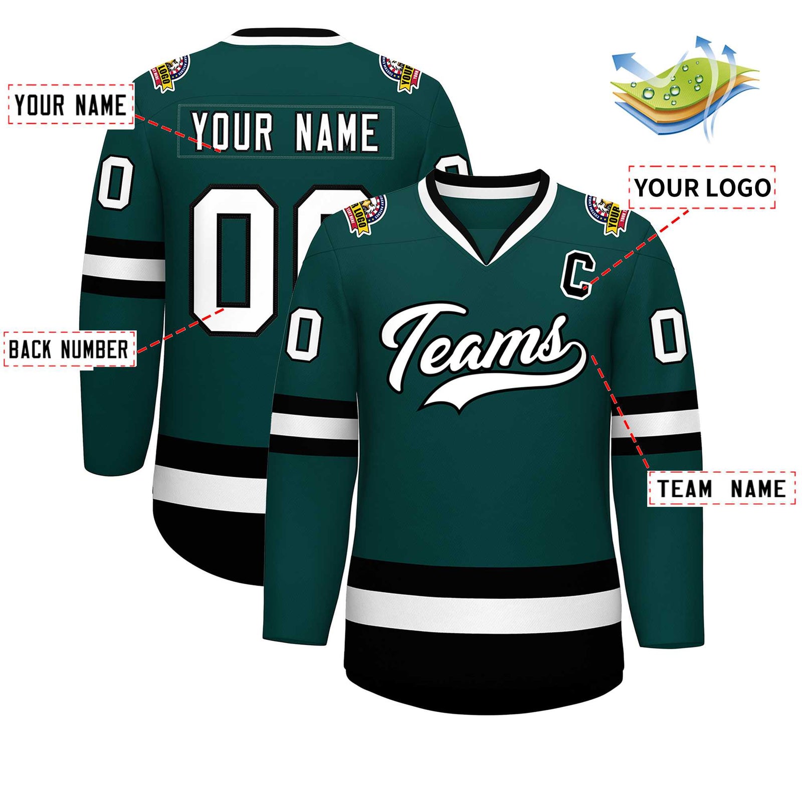 Custom Midnight Green White-Black Classic Style Hockey Jersey