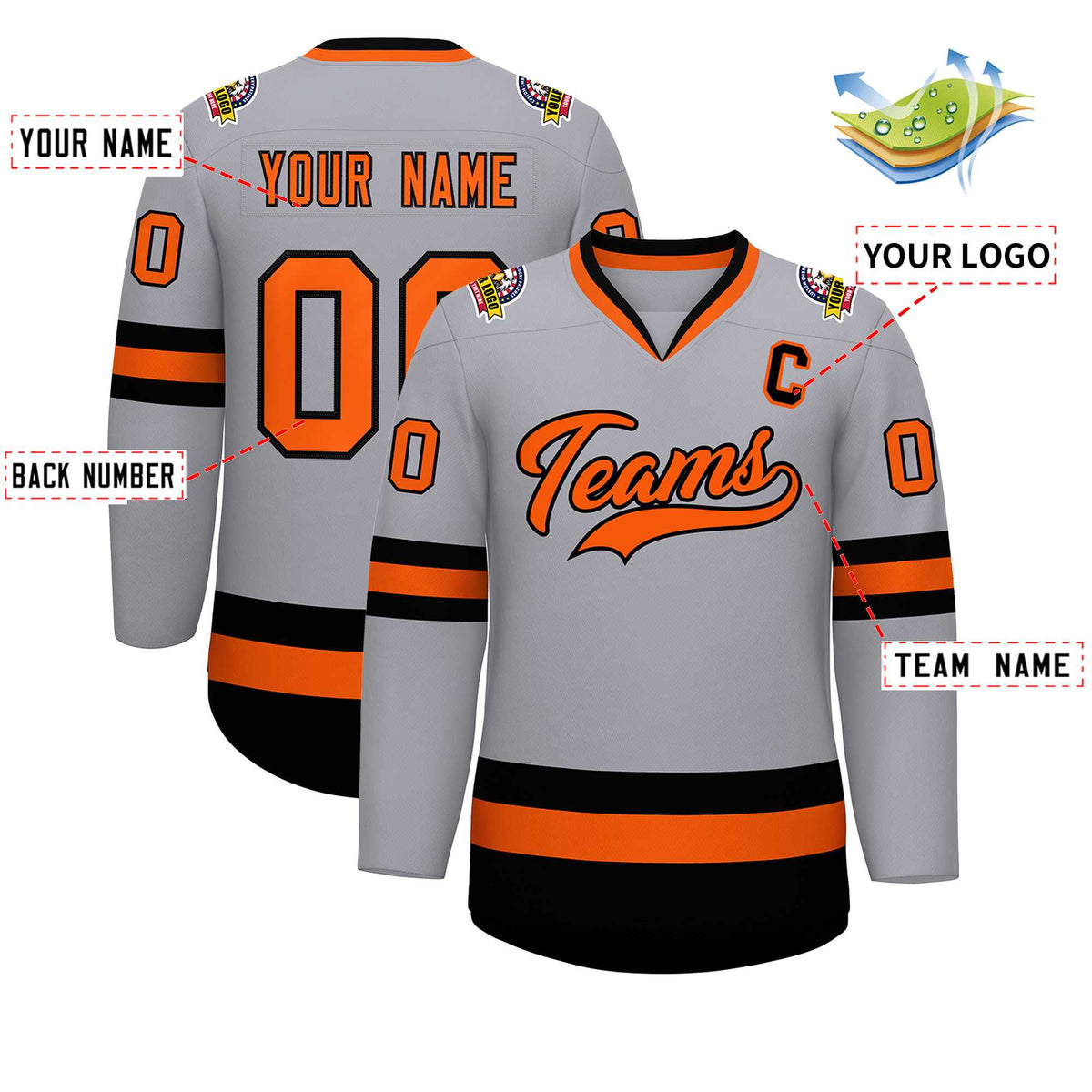 Custom Gray Orange-Black Classic Style Hockey Jersey