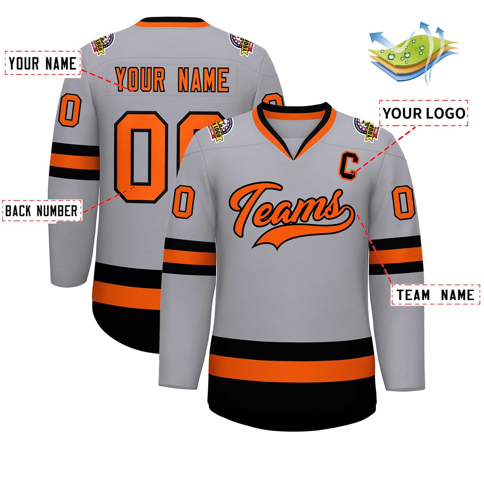 Custom Gray Orange-Black Classic Style Hockey Jersey