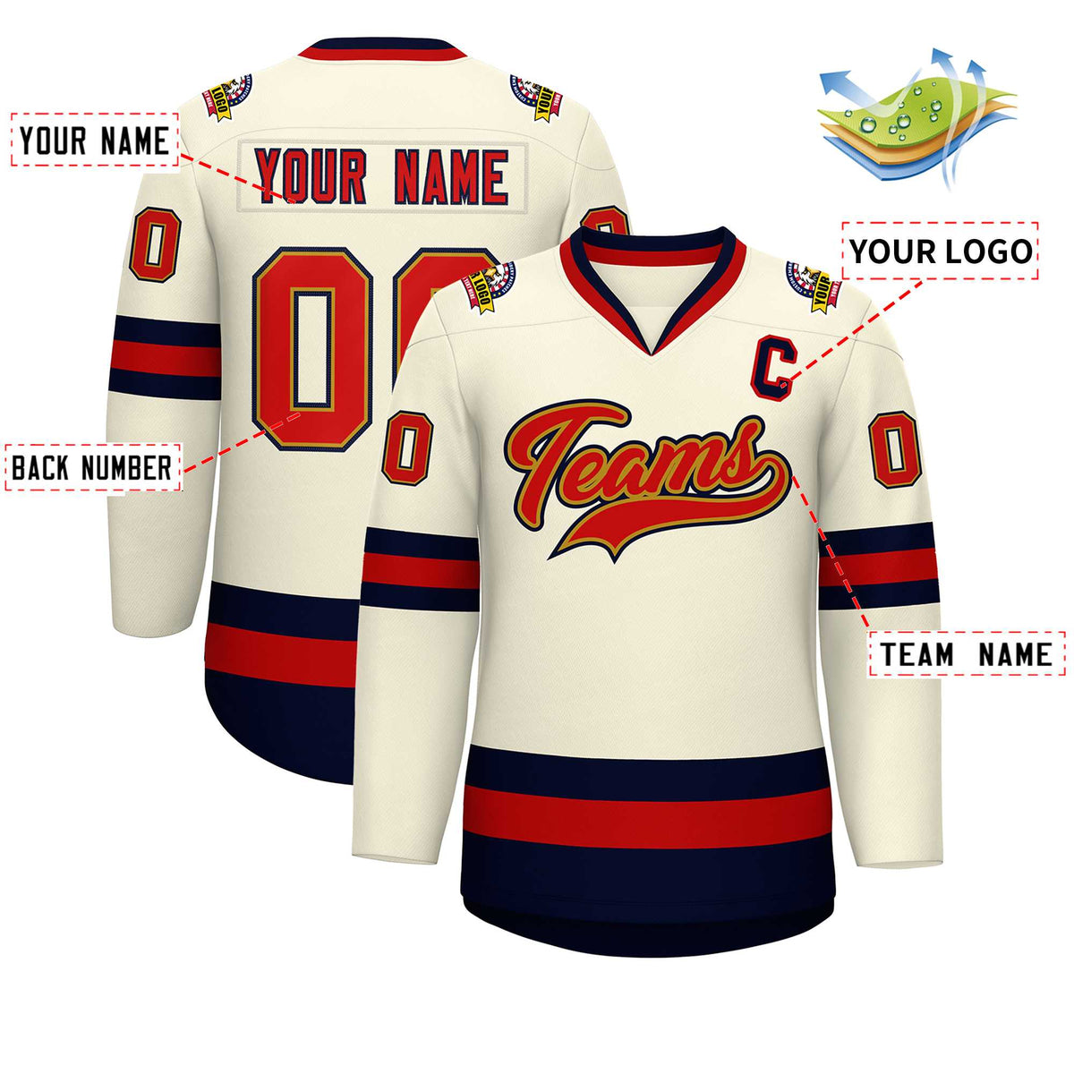 Custom Khaki Red Old Gold-Navy Classic Style Hockey Jersey