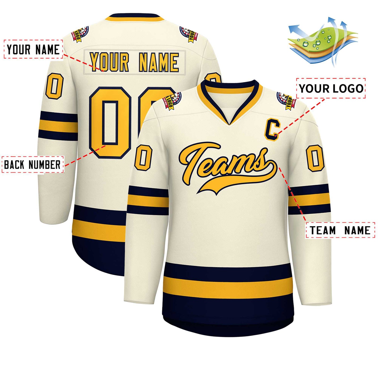 Custom Khaki Gold-Navy Classic Style Hockey Jersey