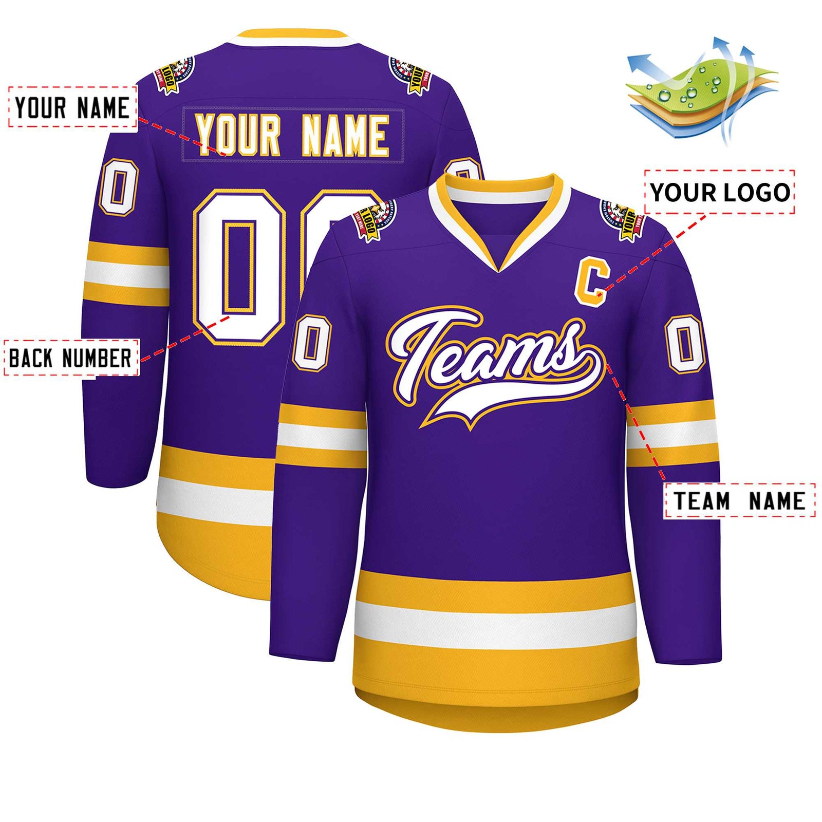 Custom Purple White Purple-Gold Classic Style Hockey Jersey