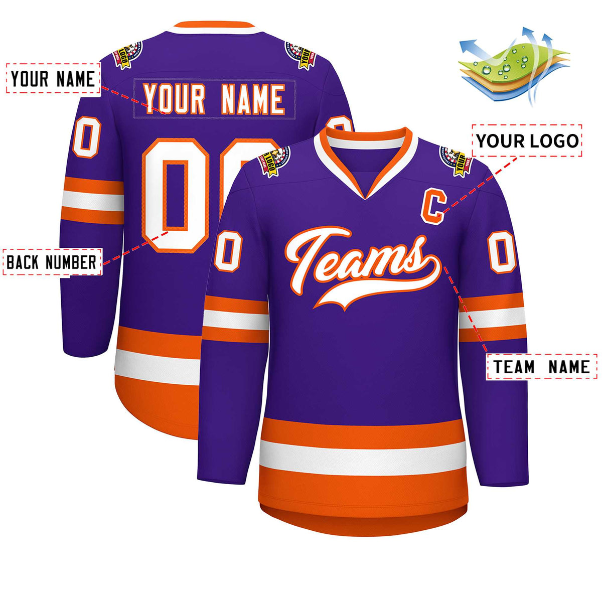Custom Purple White-Orange Classic Style Hockey Jersey