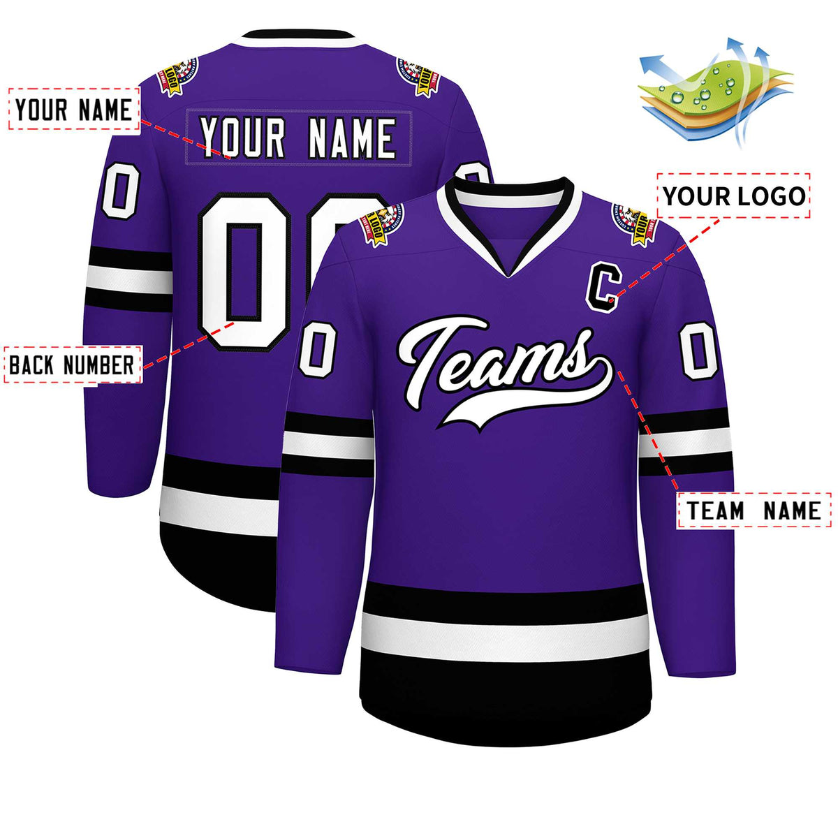 Custom Purple White-Black Classic Style Hockey Jersey