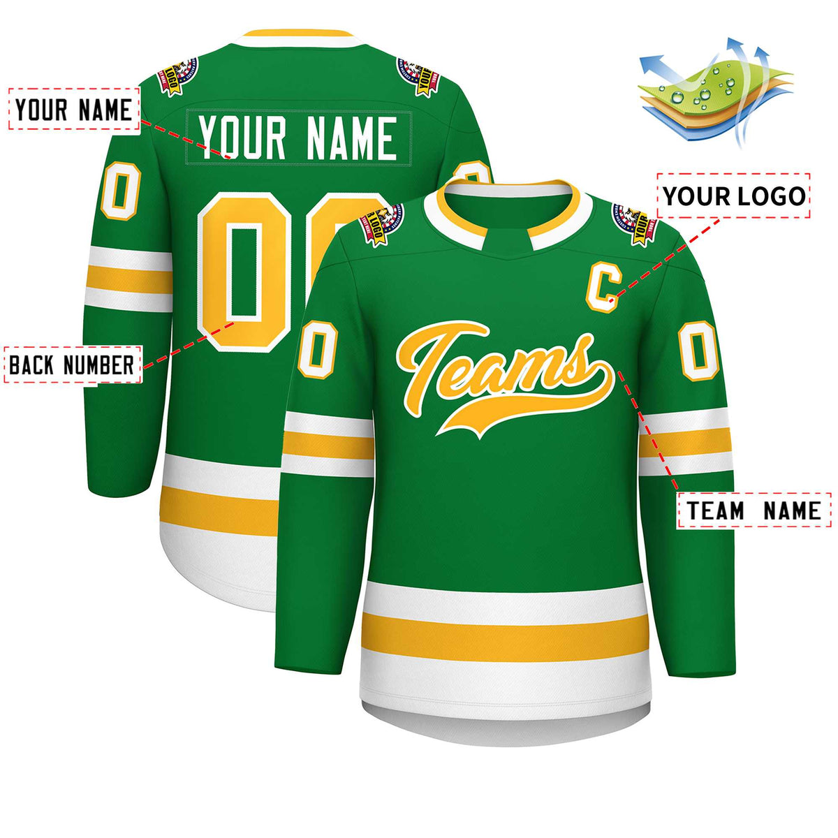 Custom Kelly Green Gold-White Classic Style Hockey Jersey