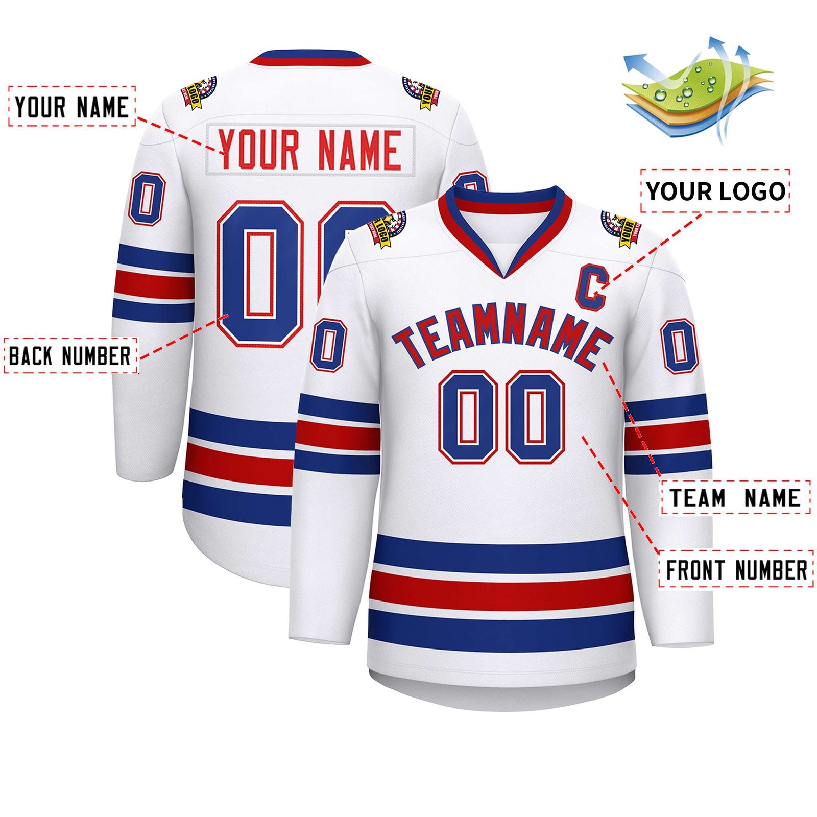 Custom White Red-Royal Classic Style Hockey Jersey