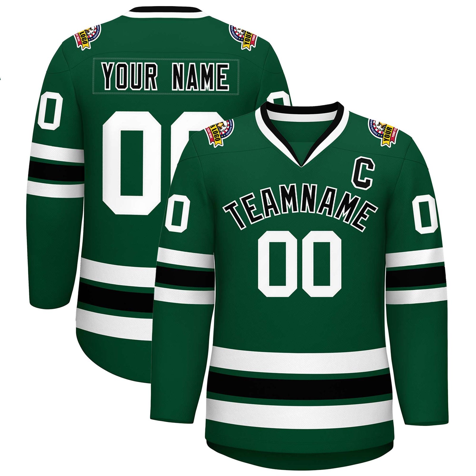Custom Green Black-White Classic Style Hockey Jersey