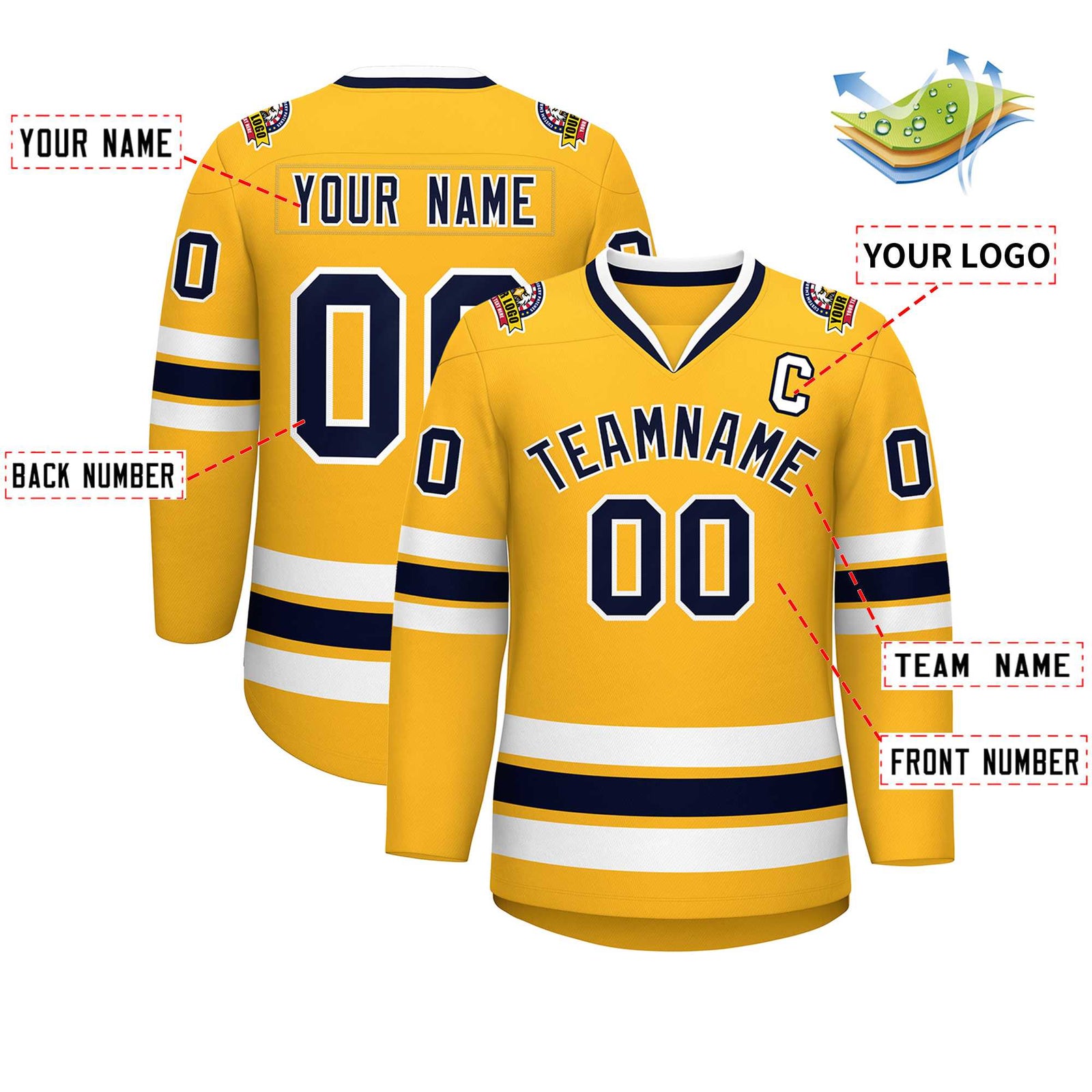 Custom Gold Navy-White Classic Style Hockey Jersey