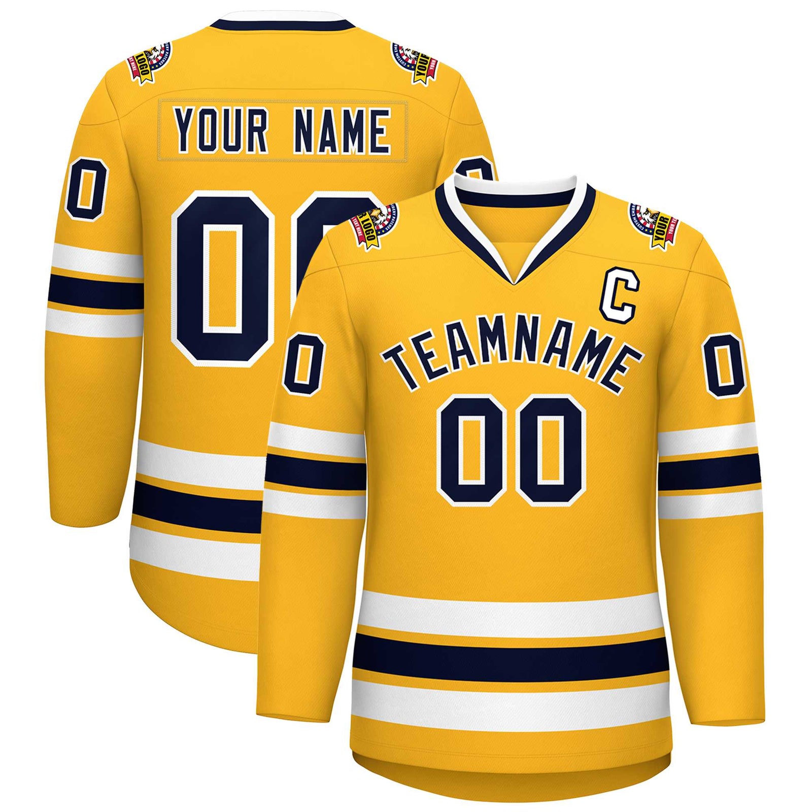 Custom Gold Navy-White Classic Style Hockey Jersey
