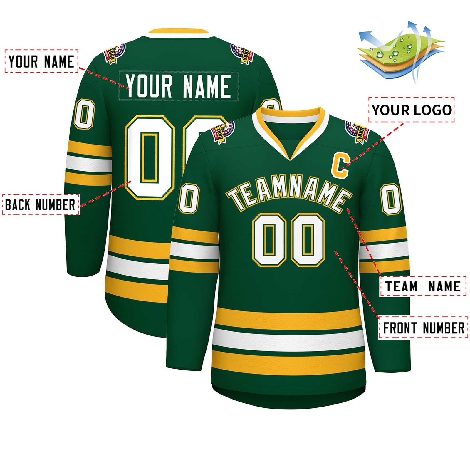 Custom Green White Green-Gold Classic Style Hockey Jersey