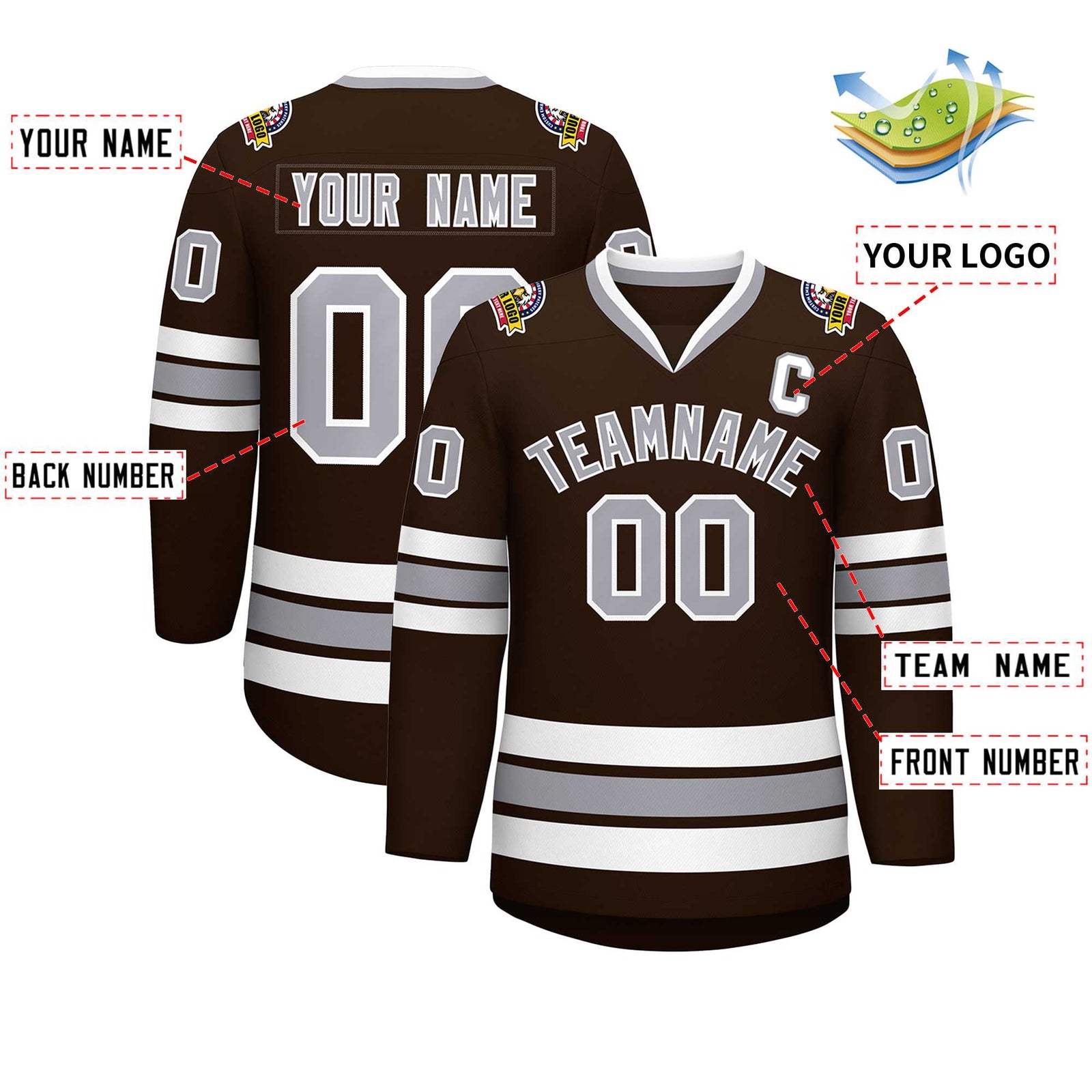 Custom Brown Gray-White Classic Style Hockey Jersey