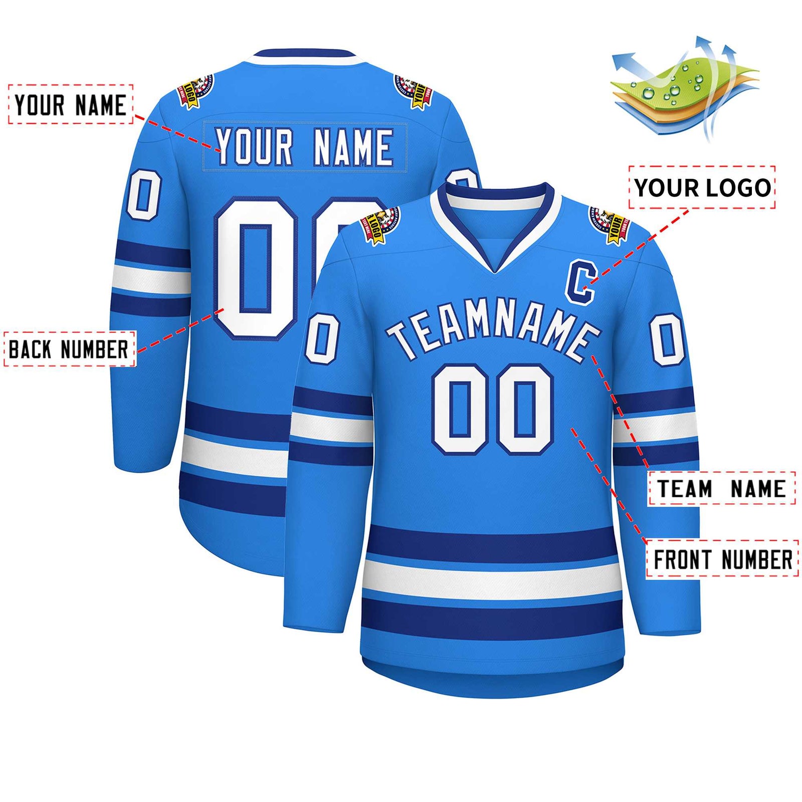 Custom Powder Blue White-Royal Classic Style Hockey Jersey