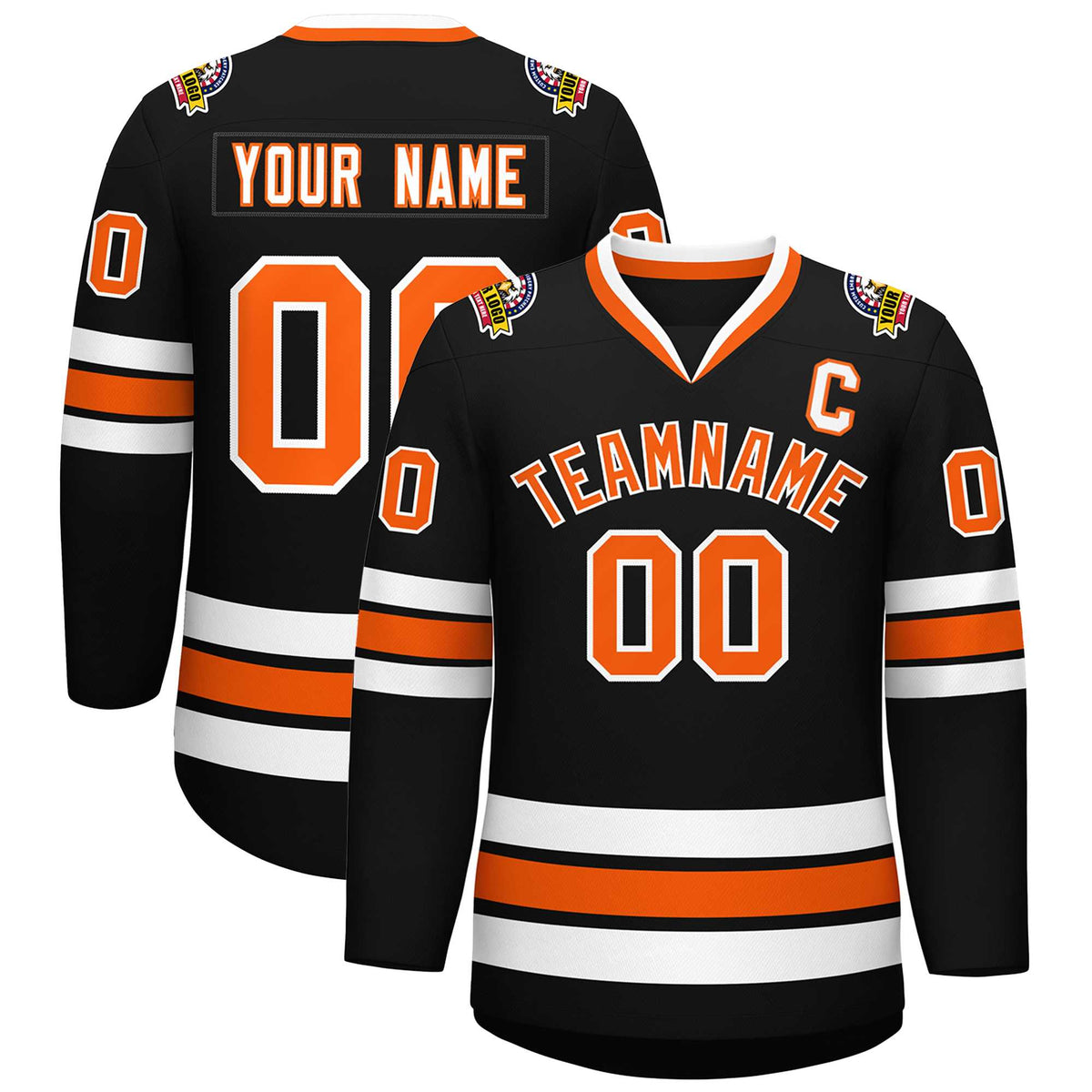 Custom Black Orange-White Classic Style Hockey Jersey