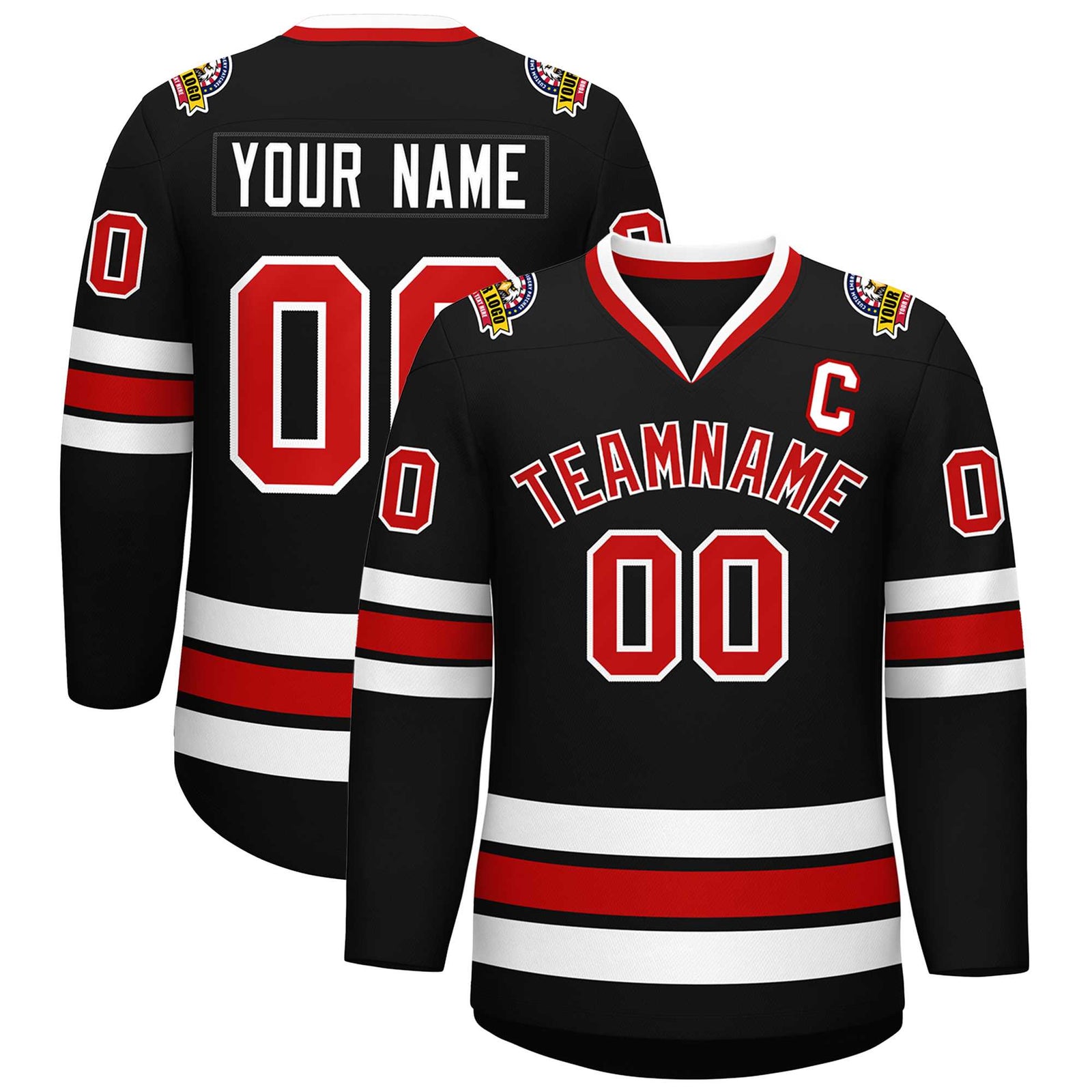 Custom Black Red-White Classic Style Hockey Jersey