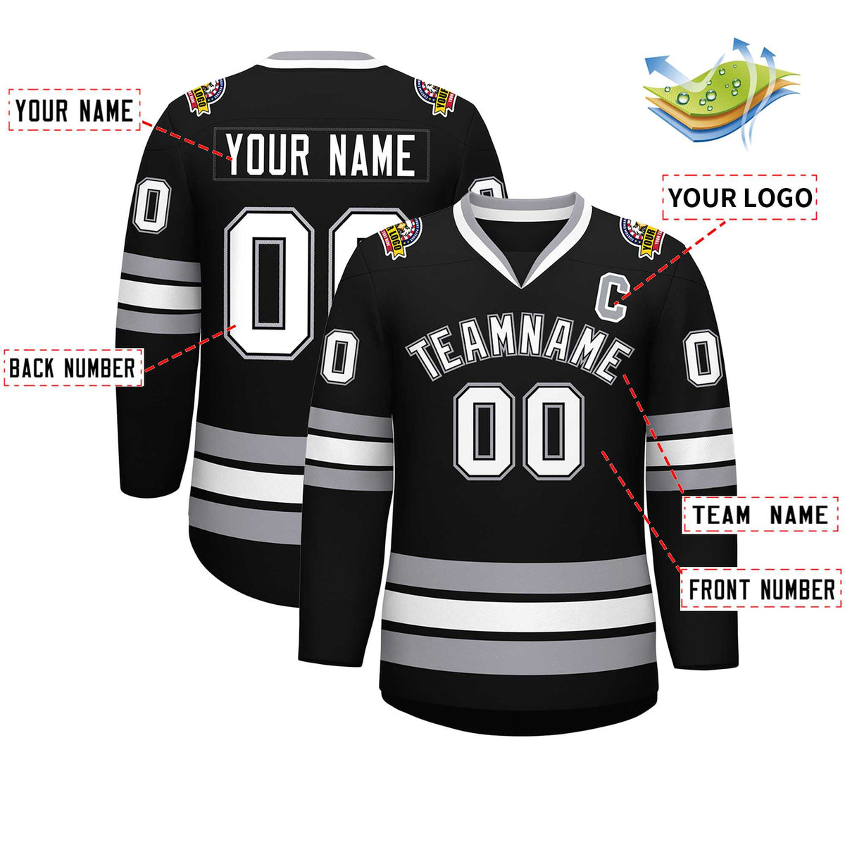 Custom Black White Black-Gray Classic Style Hockey Jersey