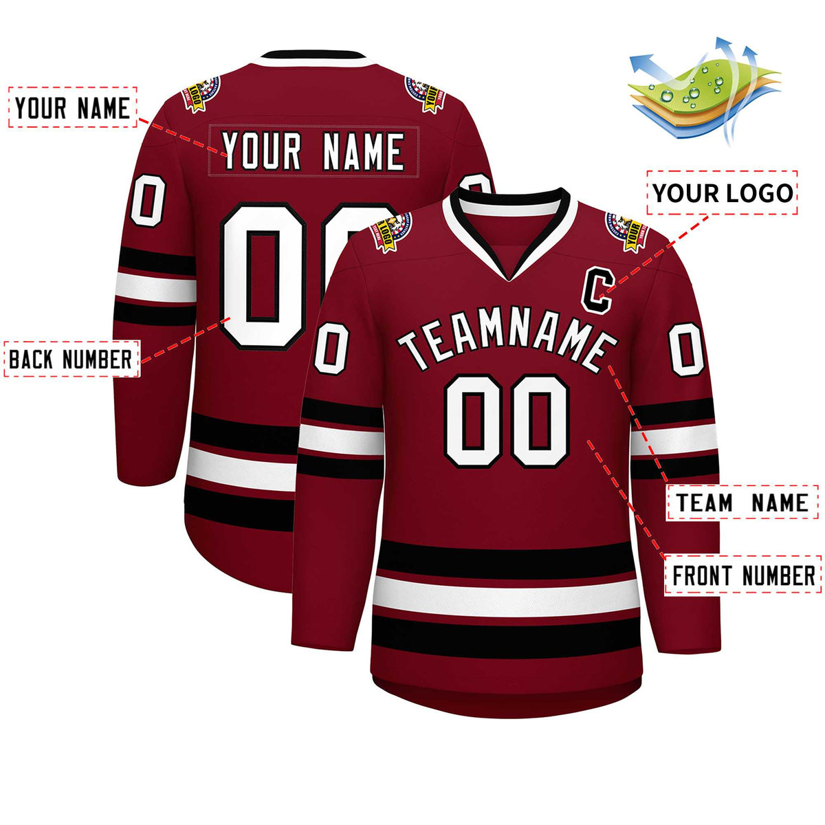 Custom Crimson White-Black Classic Style Hockey Jersey