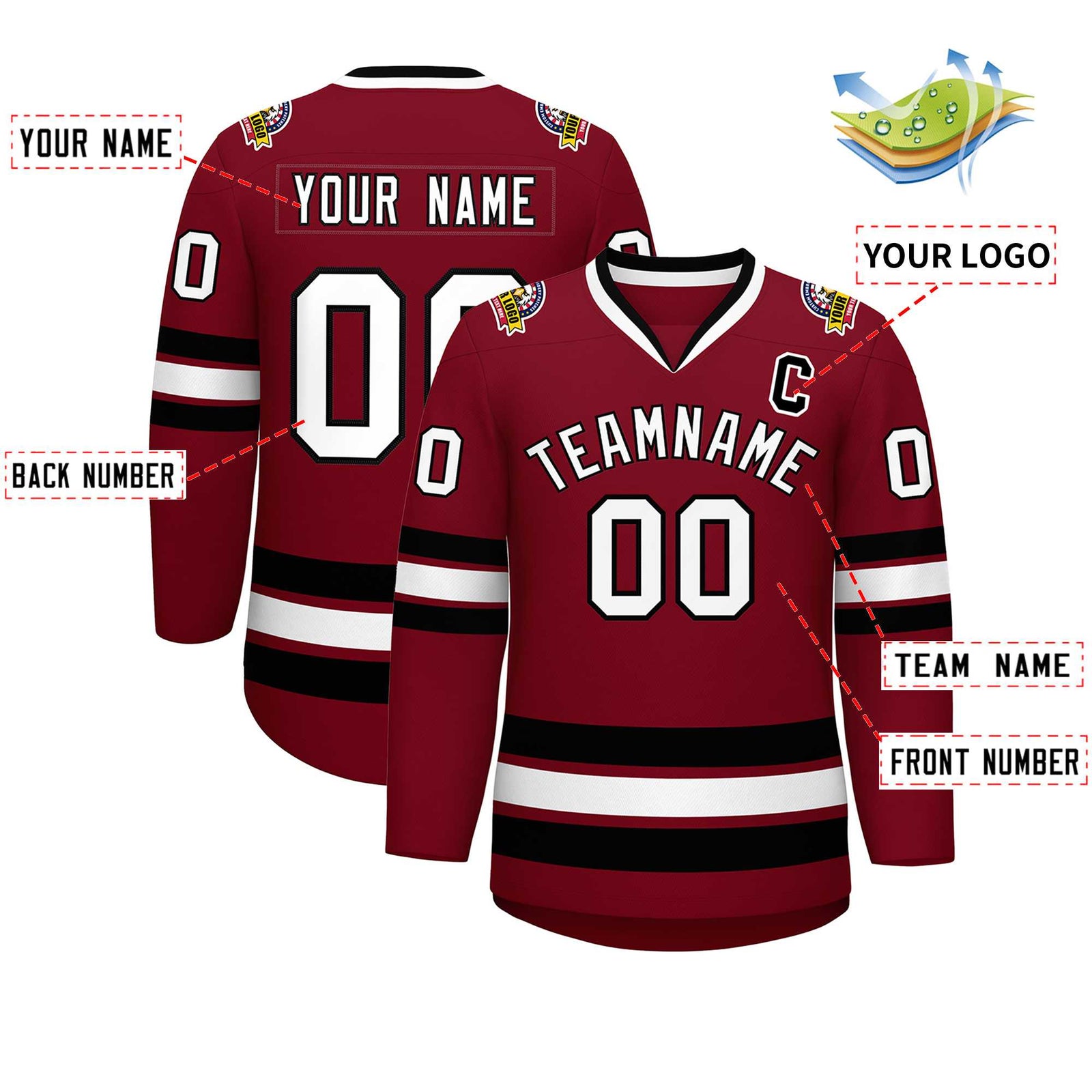 Custom Crimson White-Black Classic Style Hockey Jersey